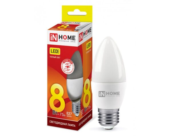 E27 bec LED 8W 3000 K caldă C37 IN HOME