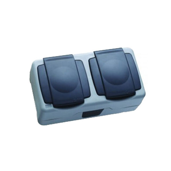Priză dublă cu capac cu împământare gri/Neagră aparentă 16A IP44 220V nemliyer Makel