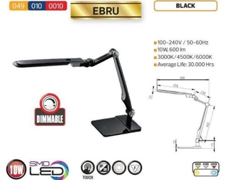 Lampă de masă 10W neagră led 220V Ebru Horoz