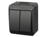 Выключатель двухклавишный накладной серый 10A ИП54 220V Timex