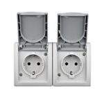 Priză dublă cu capac cu împământare gri/Neagră aparentă 16A IP54 220V