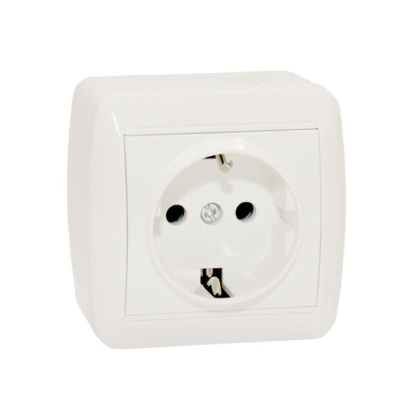 Priză cu împământare albă aparentă 16A IP44 220V Elmos
