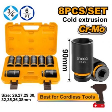 SET CAP CHEIE TUBULARA 26-38MM 3/4 IMPACT 8 PIESE INGCO