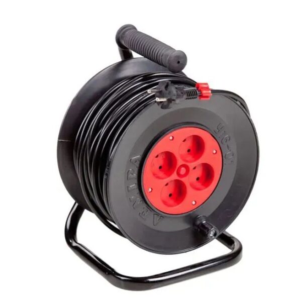 Удлинитель на катушке 4 гнезда черный 30m 16A 220V Lemira