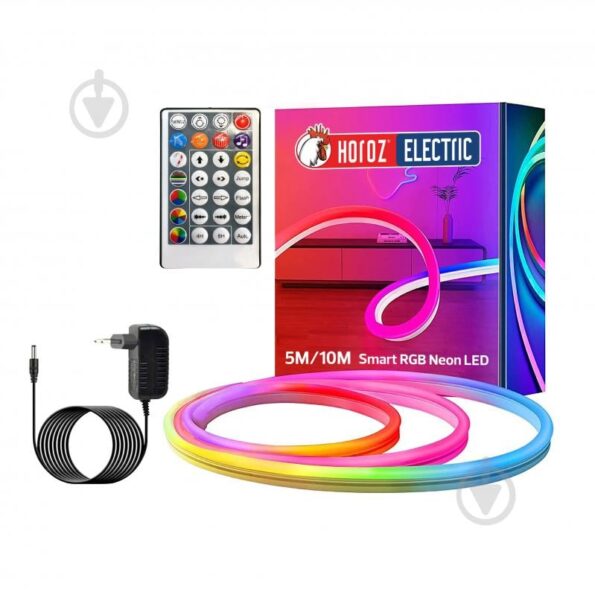 Set bandă neon 10W RGB 220V 200 lm/m 60 led/m IP65 5m Horoz
