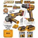 SET MASINA DE INSURUBAT 66N.m+POLIZOR UNGHIULAR D115+ACUM- 2AH+4AH INGCO