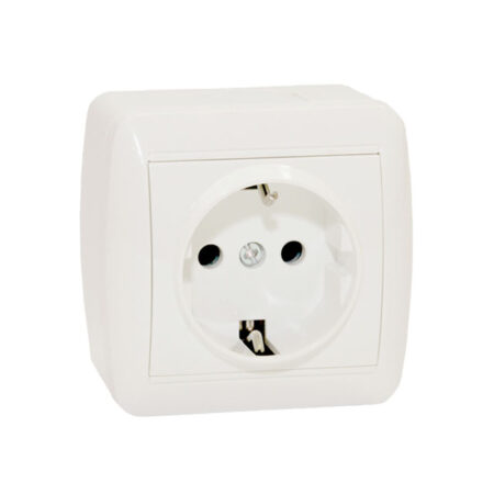Priză cu împământare albă aparentă 16A IP44 220V Elmos