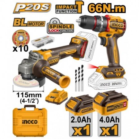 SET MASINA DE INSURUBAT 66N.m+POLIZOR UNGHIULAR D115+ACUM- 2AH+4AH INGCO