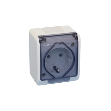 Priză cu capac cu împământare albă aparentă 16A IP44 220V Elmos