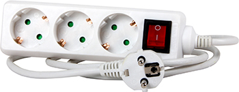 Удлинитель с выключателям с 3 розетками с заземлением с защитой белый 5m 16A 3х1.0 мм² 220V Enext