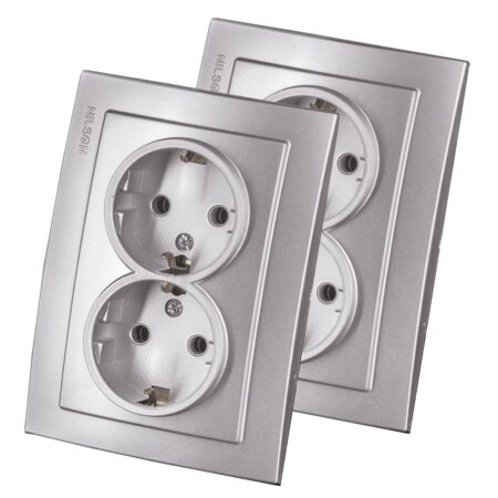Двойная розетка с заземлением металический встраиваемывая 16A ИП20 220V NILSON