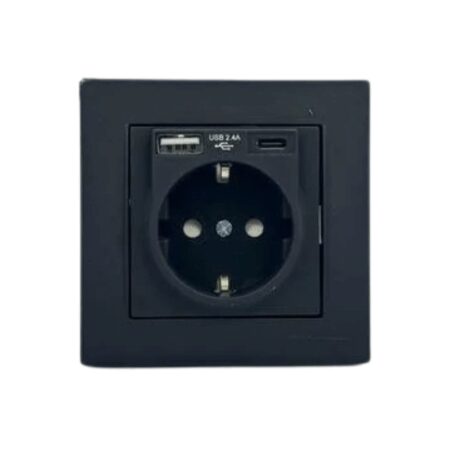 Розетка встраиваемывая с USB и Type C черная 220V 16A ИП20 220V rita Mutlusan