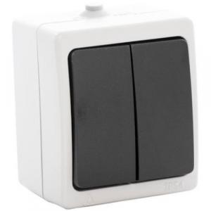 Întrerupător dublu aparent gri 10A IP54 220V atom Horoz