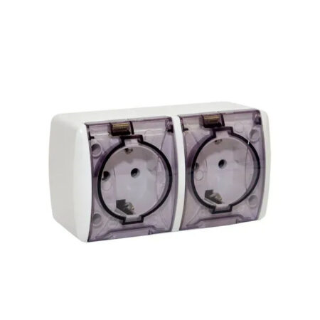 Priză dublă cu capac albă aparentă 16A IP44 220V Elmos
