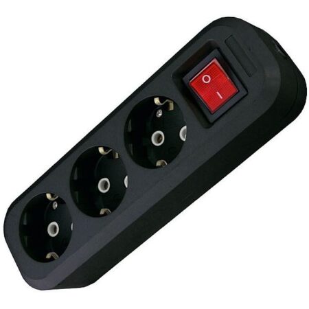 Bloc cu întrerupător cu 3 prize cu împământare negru 16A TDM