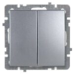 Выключатель двухклавишный встраиваемый серебро 10A ИП20 220V NILSON