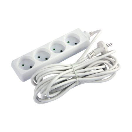 Prelungitor cu 4 prize cu protecție alb 5m 220V 16A 2х0,75mm² 220V Enext