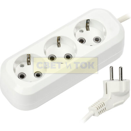 Удлинитель с 3 розетками белый-Серый 3m 16A 3х1.0 мм² 220V TDM