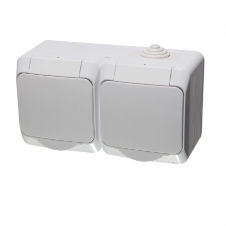 Priză dublă cu împământare gri aparentă 16A 220V Konza