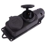 Bloc cu 2 prize cu împământare negru cauciuc 16A Konza Bloc cu 2 prize cu împământare negru cauciuc 16A Konza