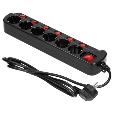 Prelungitor cu întrerupător cu 6 prize negru 1,5M 3х1,5 mm² Orno