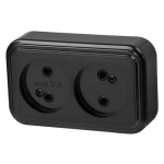 Priză dublă neagră aparentă 16A IP20 220V praleska BYLECTRICA