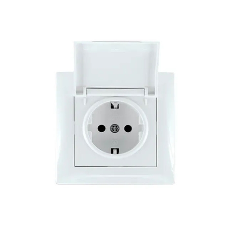 Priză cu capac cu împământare albă incorporabilă 16A IP20 220V jasmin Elmos