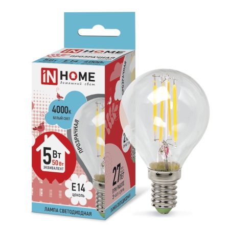 Bec LED cu filament 5 W 4000K E14 G45 IN HOME