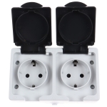 Двойная розетка с заземлением серый накладная 16A ИП54 220V nora Grey Mutlusan