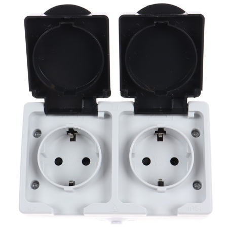 Priză dublă cu împământare gri aparentă 16A IP54 220V nora Grey Mutlusan