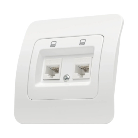 Priză dublă incorporabilă RJ45+RJ11 albă 220V 10A IP20 220V jasmin Elmos