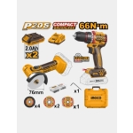 SET MASINA DE INSURUBAT+POLIZOR UNGHIULAR CU ACUMULATOR 20V 2X2AH INGCO INDUSTRIAL