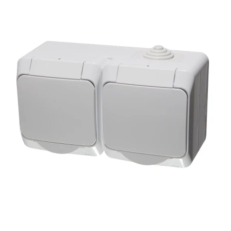 Priză dublă cu împământare gri aparentă 16A 220V Konza