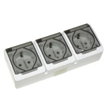 Priza triplă cu capac albă/gri aparentă 16A IP20 220V Elmos