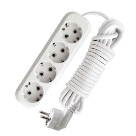Удлинитель с 4 розетками с заземлением белый-Серый 3m 16A 3х1.0 мм² 220V TDM
