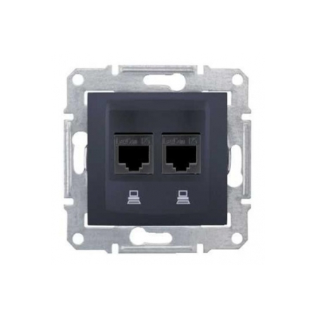 Двойная компьютерная розетка RJ45 черная встраиваемывая CAT5E ИП20 220V rita Mutlusan