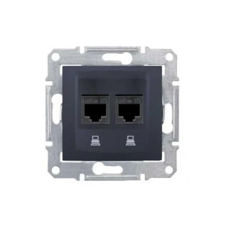 Двойная компьютерная розетка RJ45 черная встраиваемывая CAT5E ИП20 220V rita Mutlusan