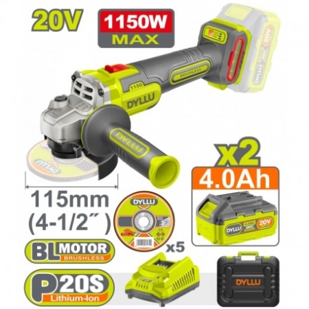 POLIZOR UNGHIUILAR 115MM CU ACUM 20V/2X4AH 1150W DYLLU