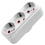 Адаптер с 3 зетками с заземлением белый 16A Элмос