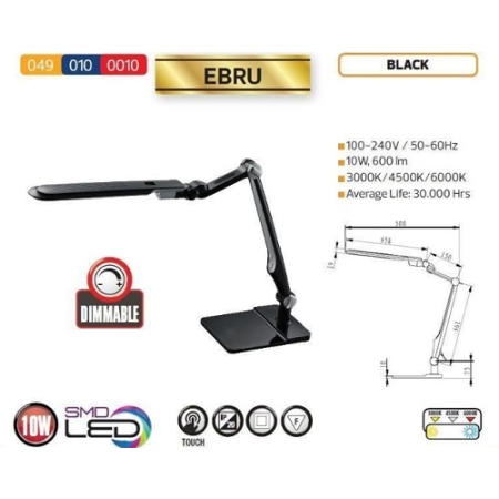 Настольная лампа 10В led черная 220V Ebru Horoz