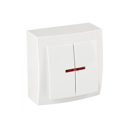 Выключатель двухклавишный накладной с подсветкой белый 16A ИП20 220V NILSON