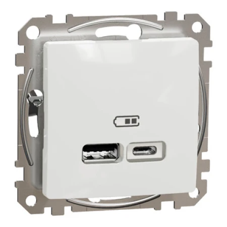 Priză incorporabilă albă USB A + Type C albă IP20 220V sedna New Schneider