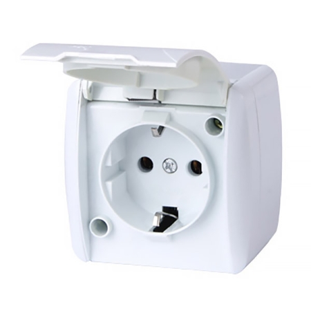 Priză cu capac cu împământare albă aparentă 16A IP54 220V Enext