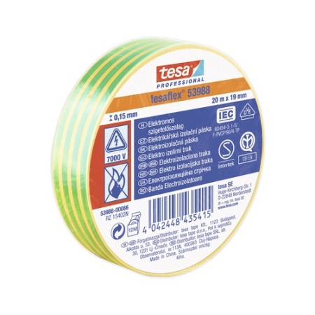 Bandă izolantă galben-verde 20m*19mm Tesa