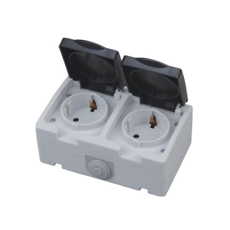 Priză dublă cu împământare albă aparentă 16A IP54 220V Horoz