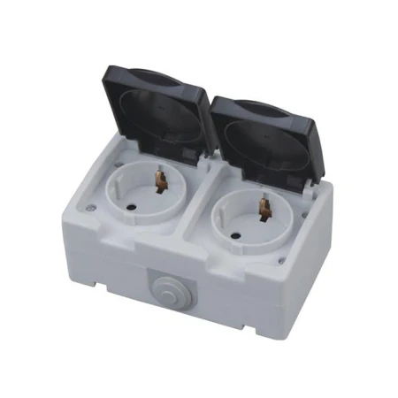 Priză dublă cu împământare albă aparentă 16A IP54 220V Horoz