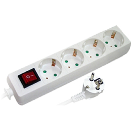 Удлинитель с выключателям с 4 розетками с заземлением с защитой белый 3m 16A 3х1.0 мм² 220V Enext