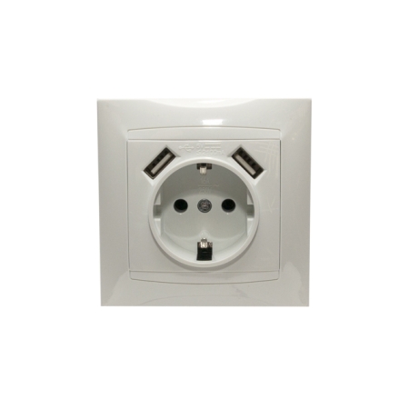 Priză cu 2 USB albă incorporabilă 16A IP20 220V Elmos