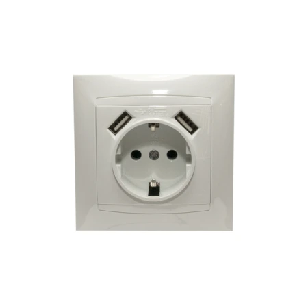 Priză cu 2 USB albă incorporabilă 16A IP20 220V Elmos