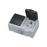 Întrerupător + priză cu capac aparent gri 16A IP54 220V atom Horoz